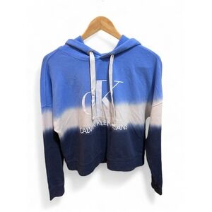 Calvin Klein Tie Dye Blue, Navy,‎ and White Cropped Hoodie S